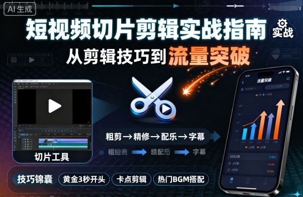 短视频切片剪辑实战指南，从剪辑技巧到流量突破|云雀资源分享