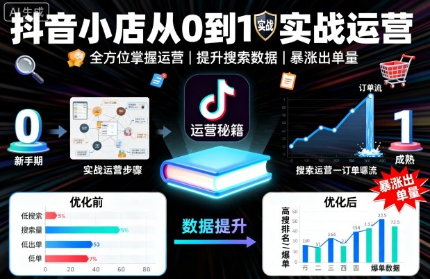 抖音小店从0到1实战运营，帮你全方位掌握小店运营，提升搜索数据与出单量|云雀资源分享