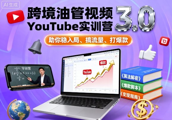 跨境油管视频YouTube实训营3.0，助你稳入局、搞流量、打爆款|云雀资源分享