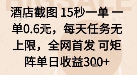 酒店截图15秒一单，一单0.6米，每天任务无上限，全网首发可矩阵单日收益3张【揭秘】|云雀资源分享