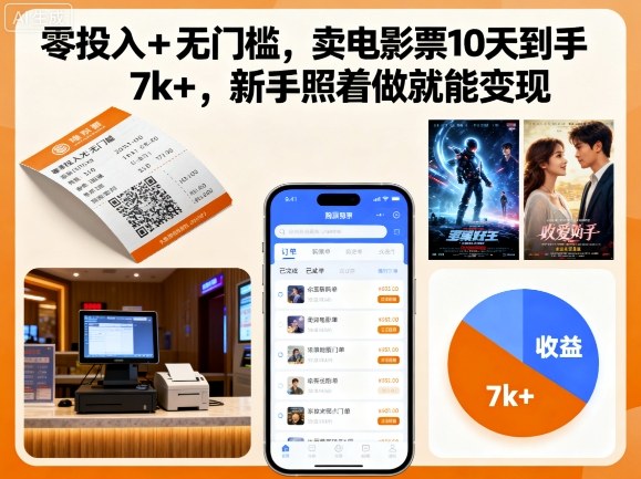 零投入+无门槛，卖电影票10天到手7k+，新手照着做就能变现【揭秘】|云雀资源分享