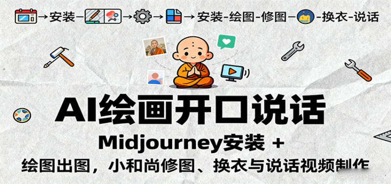 AI绘画开口说话,Midjourney安装 + 绘图出图,小和尚修图、换衣与说话视频制作|云雀资源分享