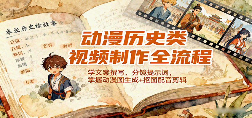 动漫历史类视频制作全流程，学文案撰写、分镜提示词，掌握动漫图生成+抠图配音剪辑|云雀资源分享
