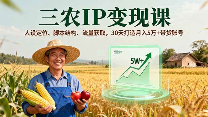 三农IP变现课，人设定位、脚本结构、流量获取，30天打造月入5万+带货账号|云雀资源分享