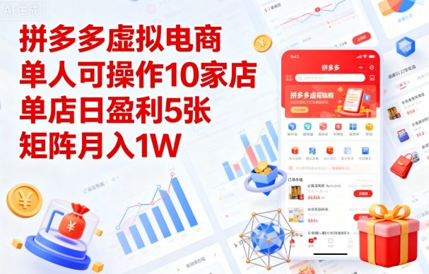 拼多多虚拟电商，单人可操作10家店，单店日盈利5张，矩阵月入1W+【揭秘】|云雀资源分享