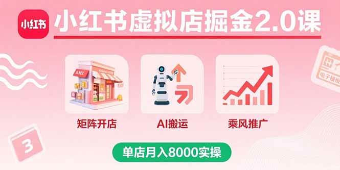 图片[1]-小红书虚拟店掘金2.0课，矩阵开店+AI搬运+乘风推广，单店月入8000实操