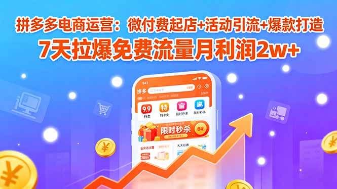 图片[1]-拼多多电商运营：微付费起店+活动引流+爆款打造 7天拉爆免费流量月利润2w+