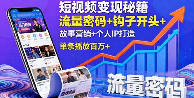 图片[1]-短视频变现秘籍，流量密码+钩子开头+故事营销+个人IP打造，单条播放百万+