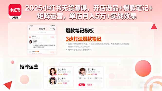 图片[1]-2025小红书无货源课，开店选品+爆款笔记+矩阵运营，单店月入5万+实战效果