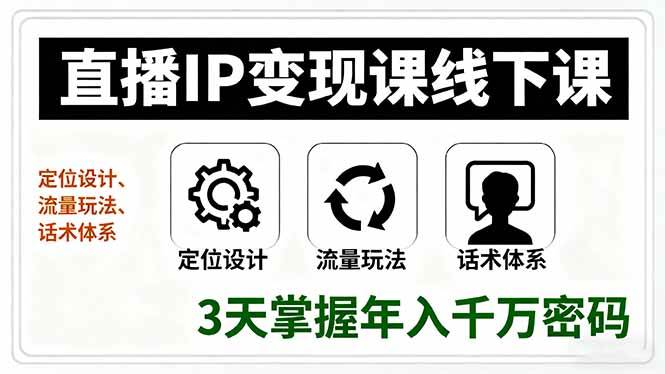 图片[1]-直播IP变现课线下课，定位设计、流量玩法、话术体系，3天掌握年入千万密码