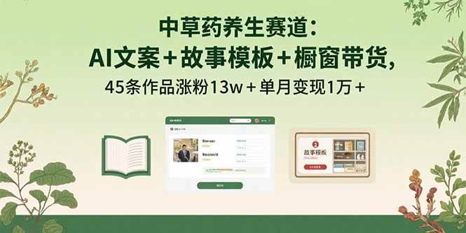 图片[1]-中草药养生赛道：AI文案+故事模板+橱带货，45条作品涨粉13w+单月变现1万+