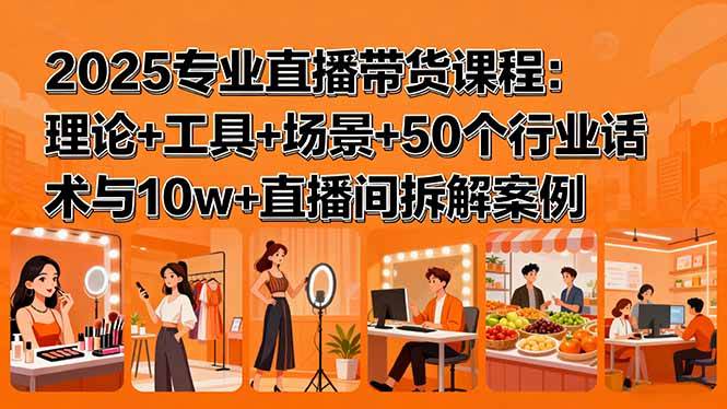 图片[1]-2025专业直播带货课程：理论+工具+场景+50个行业话术与10w+直播间拆解案例