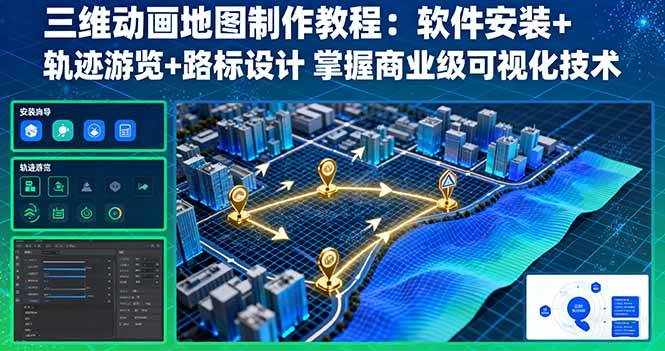 图片[1]-三维动画地图制作教程：软件安装+轨迹游览+路标设计 掌握商业级可视化技术