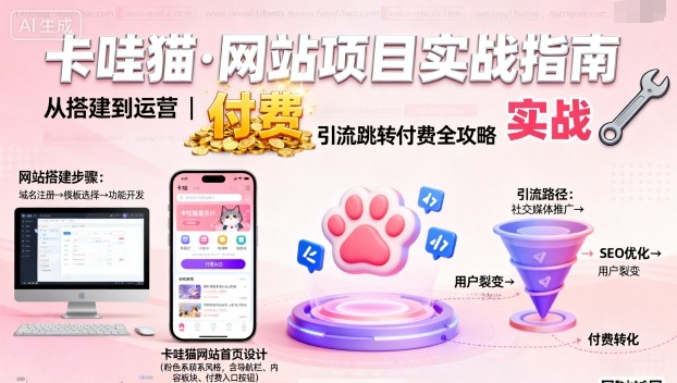 卡哇猫·网站项目，网站搭建与运营以及引流跳转付费|云雀资源分享