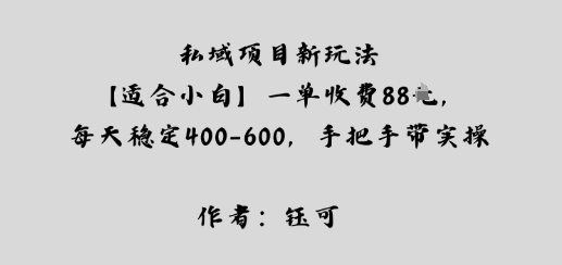 私域项目新玩法【适合小白】一单收费88米，每天稳定几张，手把手带实操|云雀资源分享