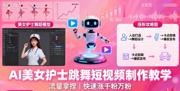AI美女护士跳舞短视频制作教学，流量拿捏，快速涨千粉万粉【提示词+视频教程】|云雀资源分享