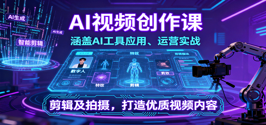 AI视频创作课，涵盖AI工具应用、运营实战、剪辑及拍摄，打造优质视频内容|云雀资源分享