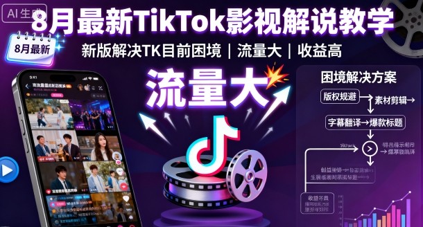 8月最新TikTok影视解说教学，新版解决TK目前困境，流量大，收益高|云雀资源分享