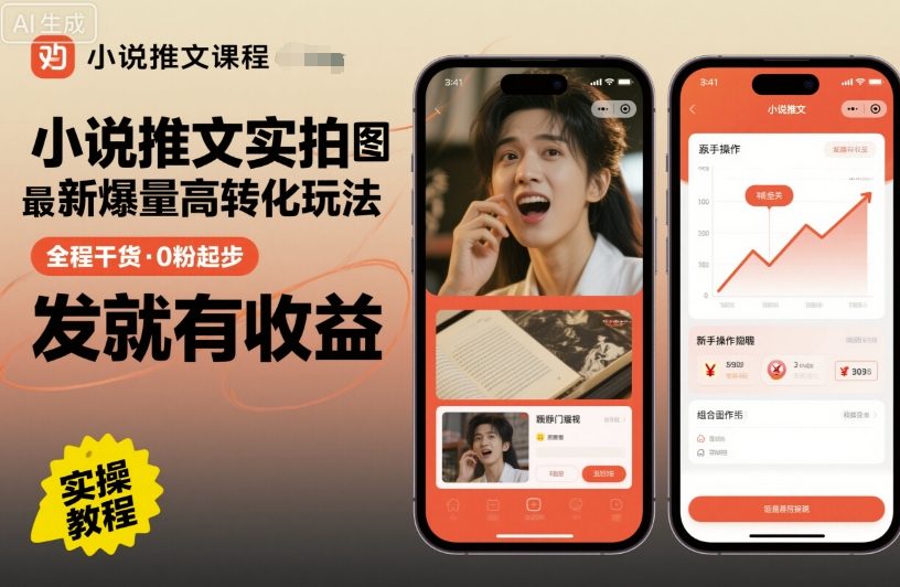 小说推文实拍双图文最新爆量高转化玩法，全程干货，0粉起步，发就有收益|云雀资源分享