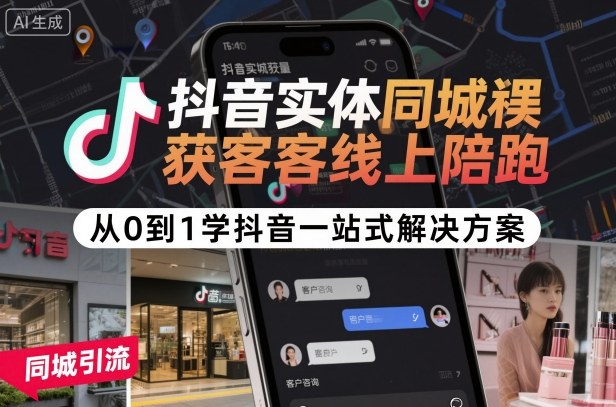 抖音实体同城获客线上陪跑，从0到1学抖音一站式解决方案|云雀资源分享
