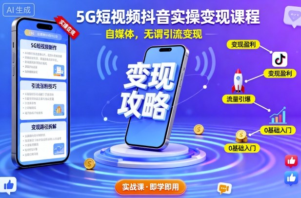 5G短视频抖音实操变现课程，自媒体，无谓引流变现|云雀资源分享