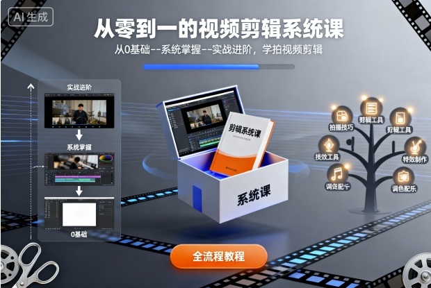 从零到一的视频剪辑系统课，从0基础–系统掌握–实战进阶，学拍视频剪辑|云雀资源分享