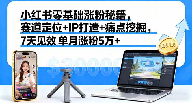 小红书零基础涨粉秘籍，赛道定位+IP打造+痛点挖掘，7天见效 单月涨粉5万+|云雀资源分享