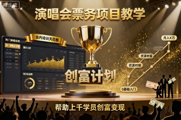 演唱会票务项目教学，业内培训天花板，帮助上千学员创富变现|云雀资源分享