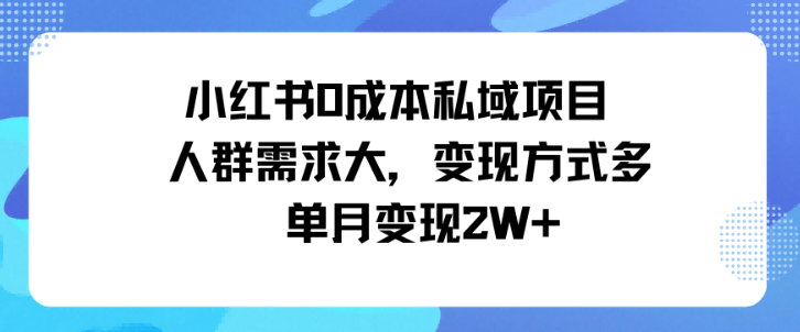 小红书0成本私域项目，人群需求大，变现方式多单月变现2W+|云雀资源分享