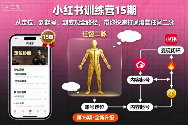 小红书训练营15期，从定位、到起号、到变现全路径，带你快速打通爆款任督二脉|云雀资源分享