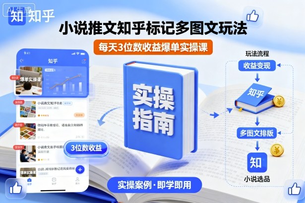 小说推文知乎标记多图文玩法，每天3位数收益爆单实操课|云雀资源分享