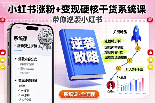 小红书涨粉+变现硬核干货系统课，带你逆袭小红书|云雀资源分享