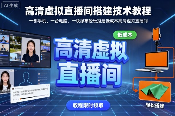 高清虚拟直播间搭建技术教程，一部手机、一台电脑、一块绿布轻松搭建低成本高清虚拟直播间|云雀资源分享