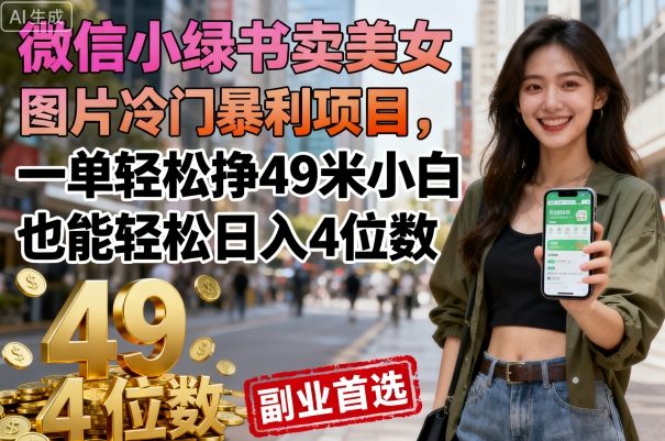 微信小绿书卖美女图片冷门暴利项目，一单轻松挣49米小白也能轻松日入4位数|云雀资源分享
