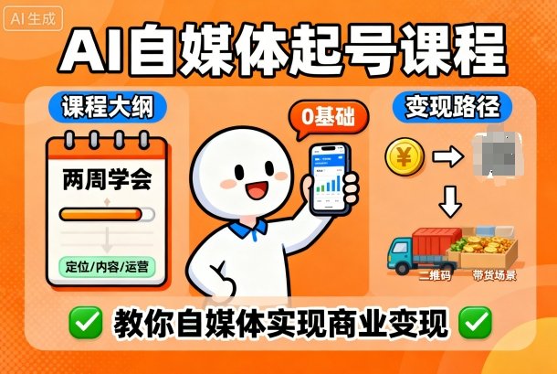 AI自媒体起号课程，0基础小白两周学会，教你自媒体实现商业变现|云雀资源分享