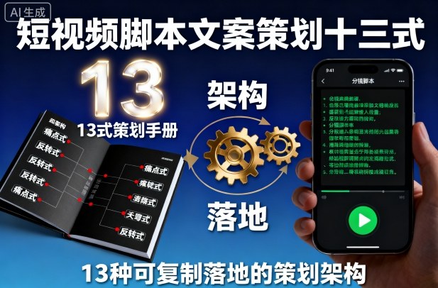 短视频脚本文案策划十三式，13种可复制落地的策划架构|云雀资源分享