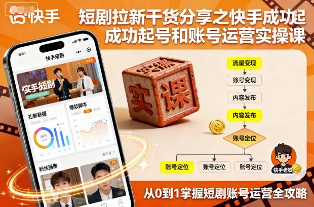 短剧拉新干货分享之快手成功起号和账号运营实操课|云雀资源分享
