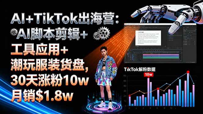 AI+TikTok出海营:AI脚本剪辑+工具应用+潮玩服装货盘,30天涨粉10w月销$1.8w|云雀资源分享