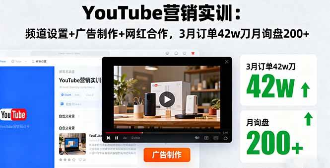 YouTube营销实训：频道设置+广告制作+网红合作，3月订单42w刀月询盘200+|云雀资源分享