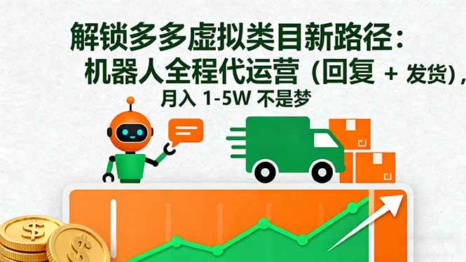解锁多多虚拟类目新路径：机器人全程代运营（回复 + 发货），月入 1-5W…|云雀资源分享