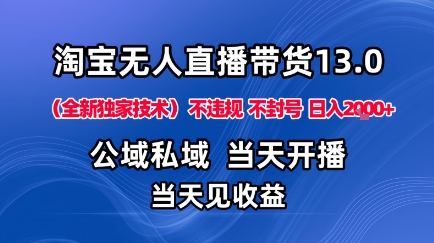 淘宝无人直播13.0，公域私域技术，不封号，不违规布局下半年旺季赛道，日入1K+（独家技术）【揭秘】|云雀资源分享