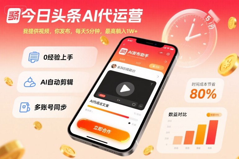 今日头条AI代运营，我提供视频，你发布，每天5分钟，最高躺入1W+【揭秘】|云雀资源分享