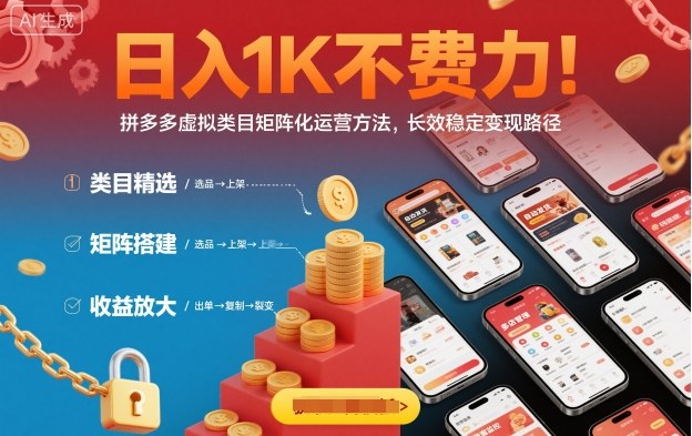 日入1K不费力！拼多多虚拟类目矩阵化运营方法，长效稳定变现路径|云雀资源分享