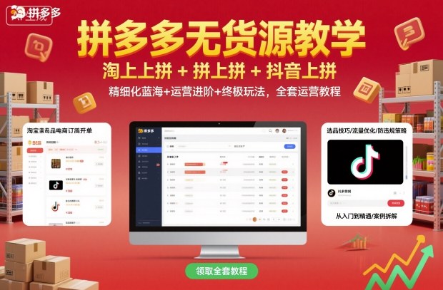 拼多多无货源教学，淘上拼+拼上拼+抖上拼，精细化蓝海+运营进阶+终极玩法，全套运营教程|云雀资源分享