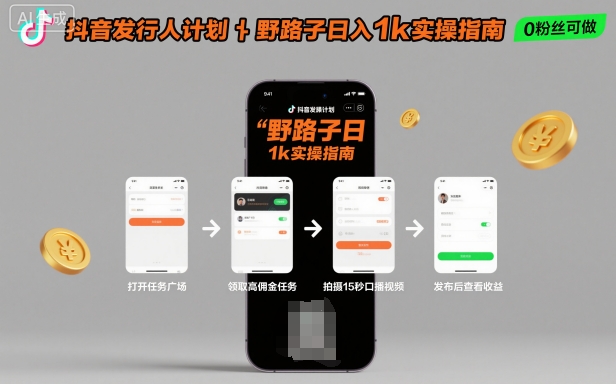 抖音发行人计划全新野路子玩法，随时随地，只要有手机，就能操作，日入1k+【揭秘】|云雀资源分享