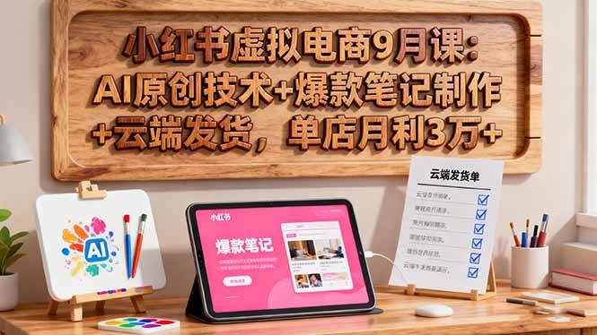 小红书虚拟电商9月课：AI原创技术+爆款笔记制作+云端发货，单店月利3万+|云雀资源分享