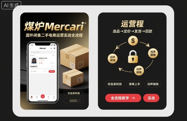 煤炉Mercari国外闲鱼二手电商运营实战全流程，仿品高利润，简单上手，闷声搞钱|云雀资源分享
