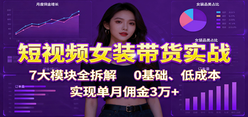 短视频女装带货实战：7大模块全拆解，0基础、低成本，实现单月佣金3万+|云雀资源分享