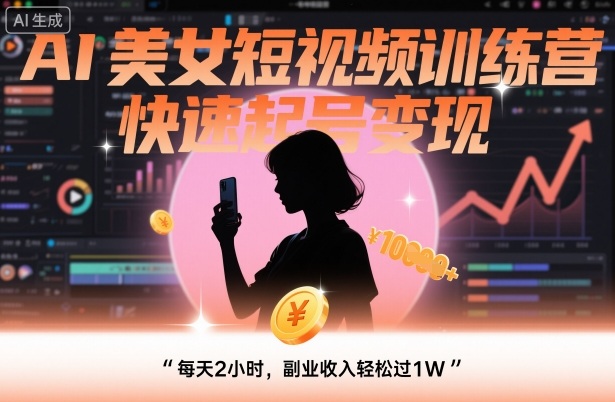 AI美女短视频训练营，快速起号变现，每天2小时，副业收入轻松过1W|云雀资源分享