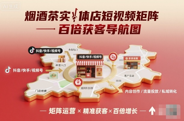 烟酒茶实体店短视频矩阵百倍获客导航图|云雀资源分享